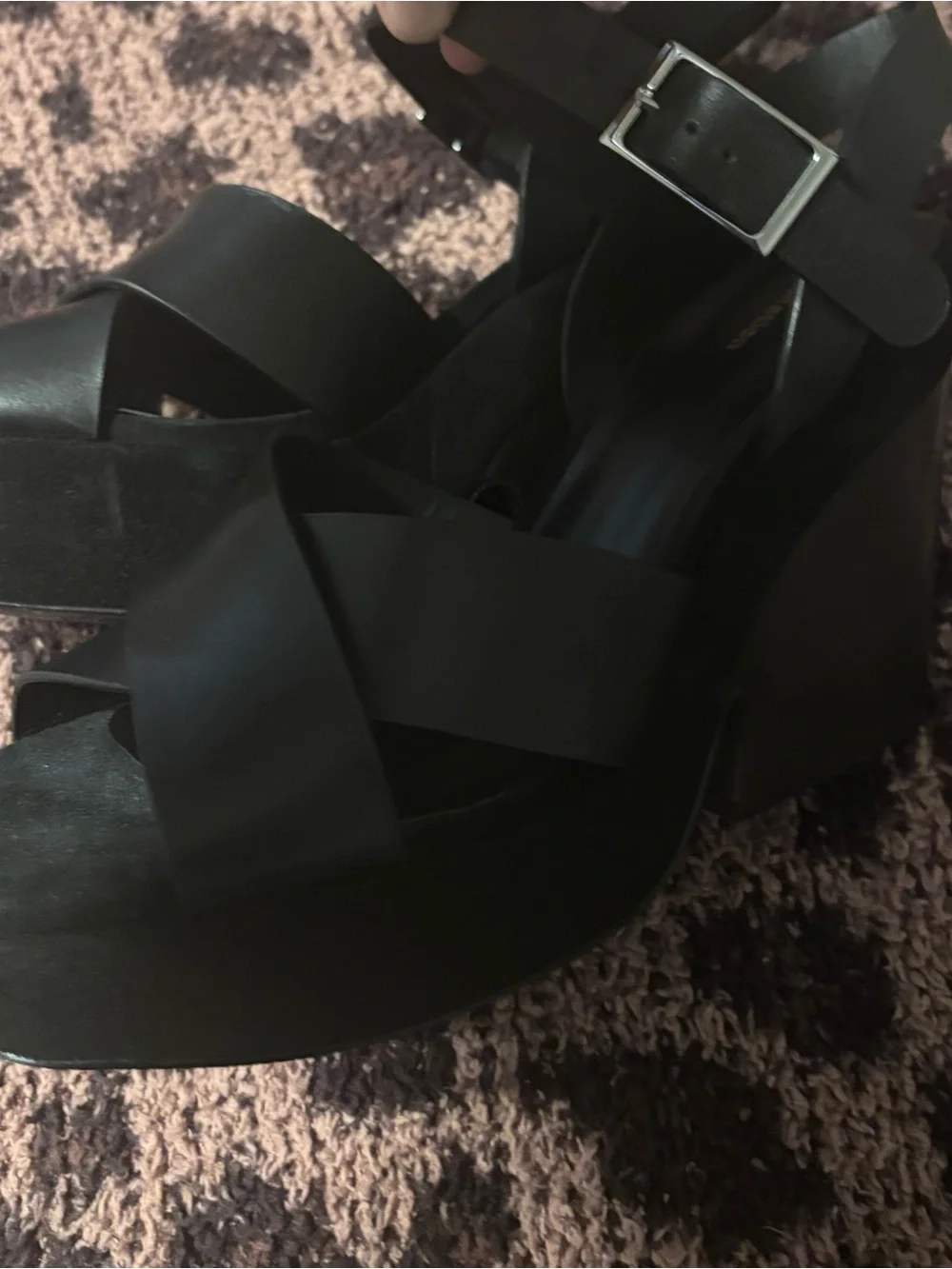 Reformation Juna Platform Leather and Suede Sandal